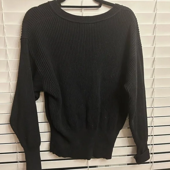 Free People Black Ribbed Small sweater v neck - Picture 5 of 5